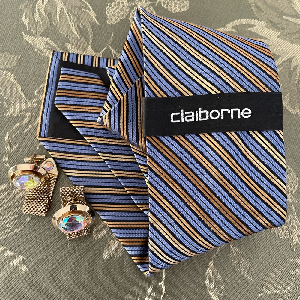 Claiborne Tie - Blue/Gold (VTG Cuff Links not Incl)